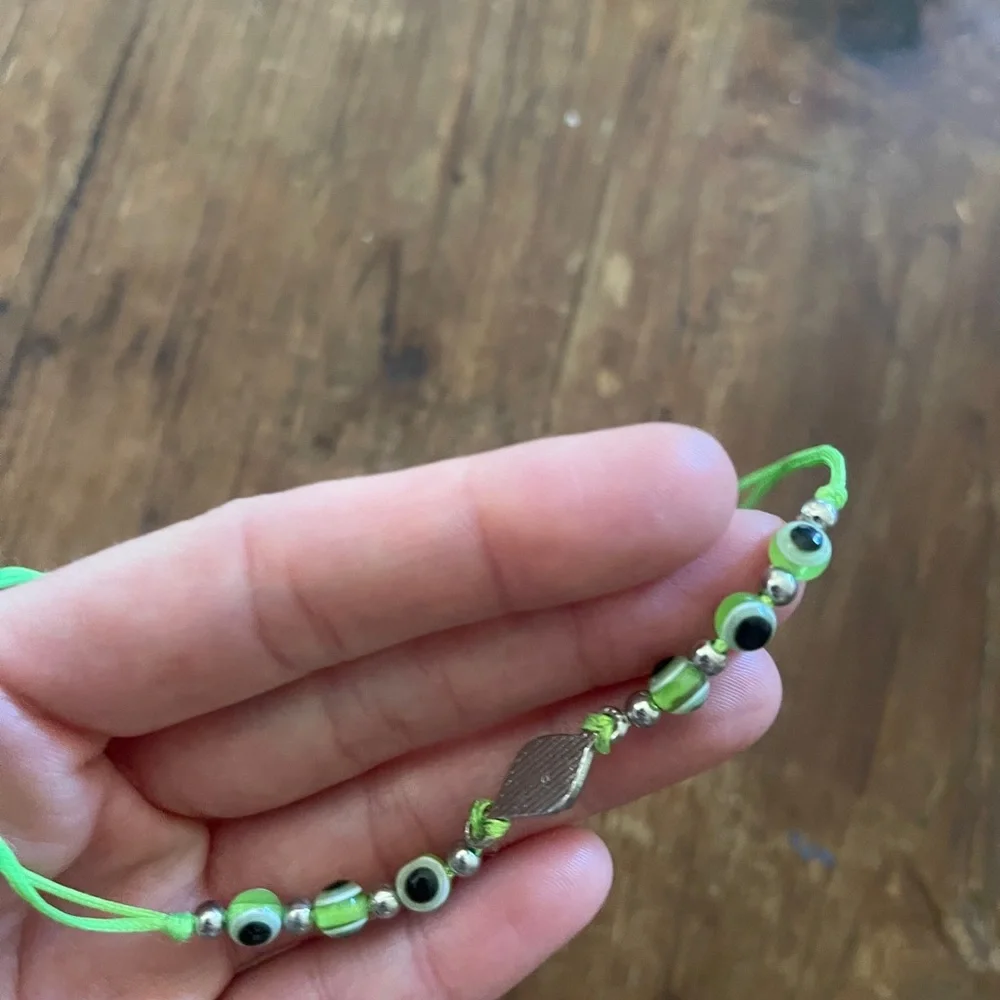 New Evil Eye Bracelet green crystal face tie